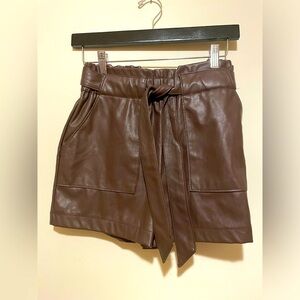 Ci Sono Chocolate Brown Shorts, Faux Leather Collection. Waist Tie,  Size S.